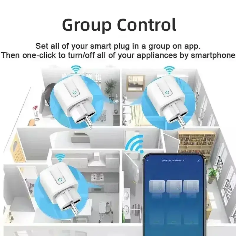 Tuya Smart Socket EU 16A 20A WiFi Smart Plug with Power Monitoring APP Remote Timer Control Voice Works with Alexa Google Home