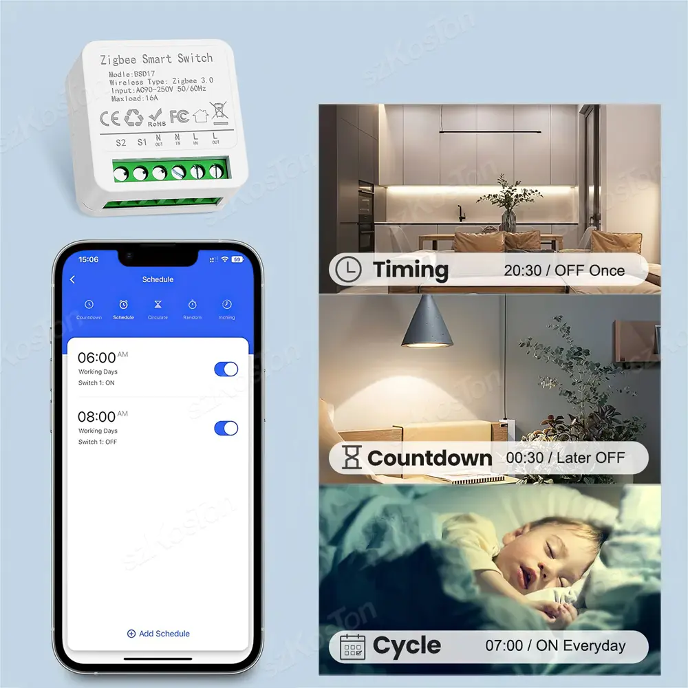 16A eWeLink App Mini ZigBee3.0 Smart Switch 2-Way DIY Switch Breaker Timer Voice Control Module Support Alice Alexa Google Home