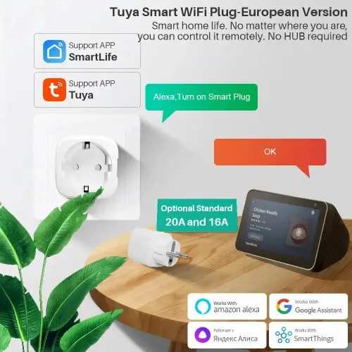 Tuya Smart Socket EU 16A 20A WiFi Smart Plug with Power Monitoring APP Remote Timer Control Voice Works with Alexa Google Home