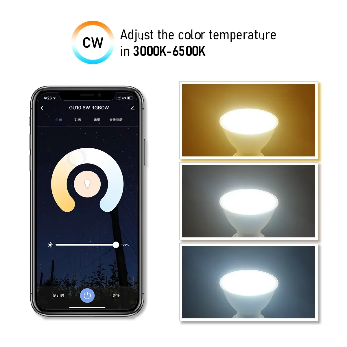 Tuya Wifi GU10 LED Bulb with RGB Color Changing and Dimmable, Works with Alexa and Google Home, 1-10PCS Smart Bulb