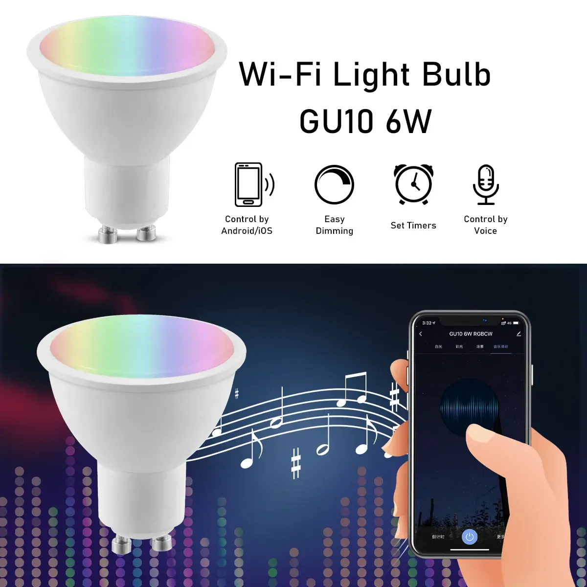 Tuya Wifi GU10 LED Bulb with RGB Color Changing and Dimmable, Works with Alexa and Google Home, 1-10PCS Smart Bulb