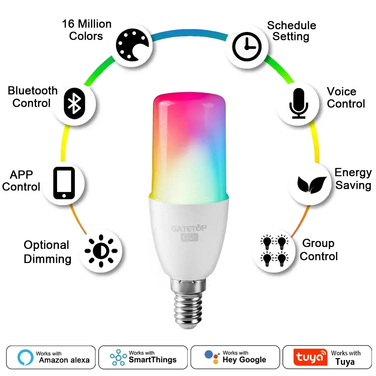 Matter-bombilla inteligente, T37 E14 6W Tuya RGB Led con Wifi,AC 110V 85V-265V,para Google Assisatnt Smart Life,Light Dimmable