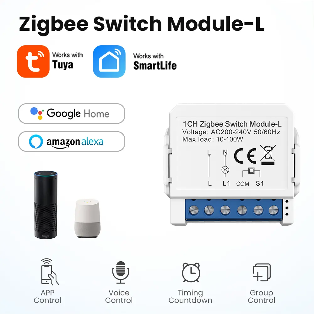 AVATTO Tuya ZigBee Smart Light Switch No Neutral Relay Module 1/2/3 Gang Smart Life/Tuya App Control,Work with Alexa Google Home