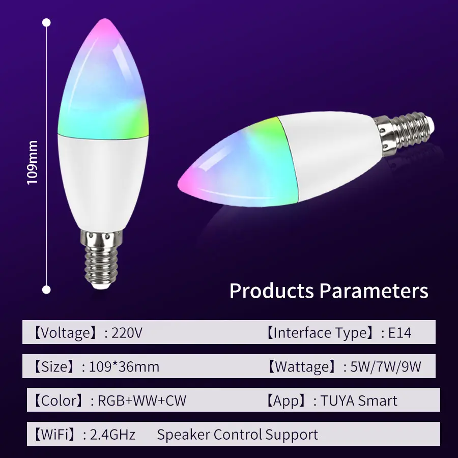 Tuya Smart WiFi LED Bulb E14 Candel Light 5W 7W 9W 220V With RF 2.4G Remote Tuya Smart Life APP Voice Control Alexa Google Home