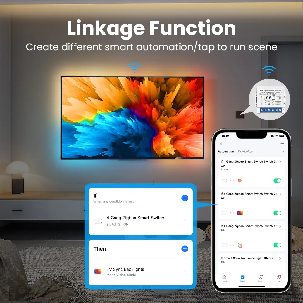 AVATTO Tuya ZigBee Smart Light Switch No Neutral Relay Module 1/2/3 Gang Smart Life/Tuya App Control,Work with Alexa Google Home