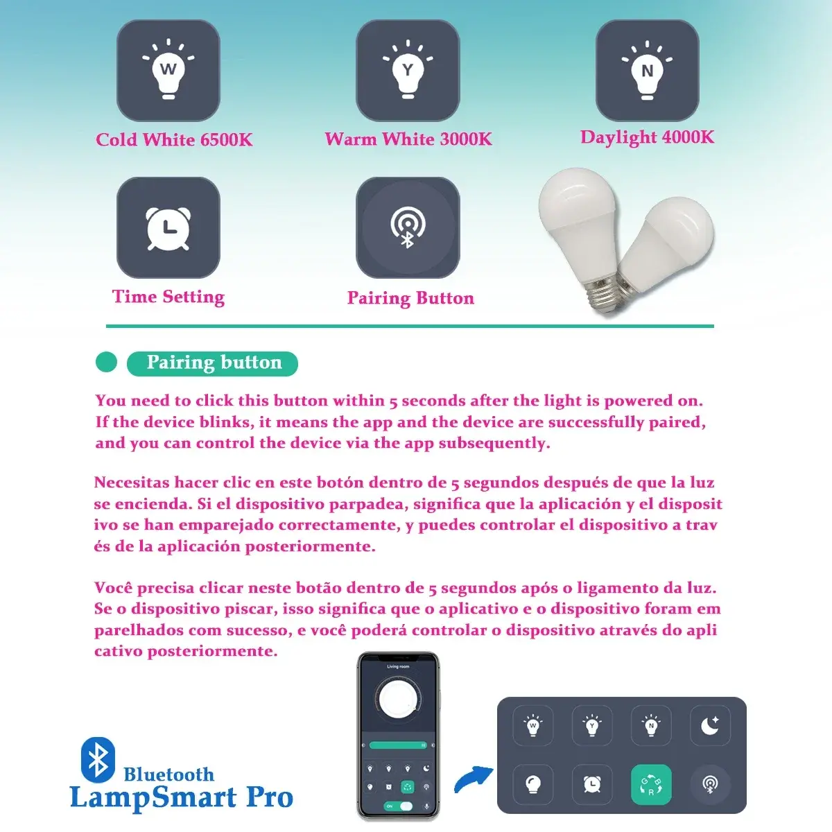 4-20PCS Dimmable LED Smart Light Bulb Lamps Bluetooth APP Voice E27 3000K 6500K Lighting 10W 220V for Bedroom Home Derec