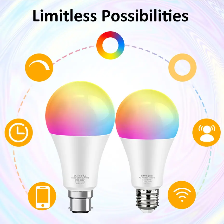Zigbee Smart LED Light Bulb 15W E27 B22 RGB+WW+CW Tuya WiFi Lamp Dimmable Voice Control Compatible With Alexa for Home Decor