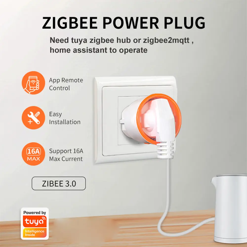 Tuya Smart Zigbee 3.0 Power Plug 16A EU Outlet 3680W Meter Remote Control Work With Zigbee2mqttt and Home Assistant Tuya Hub