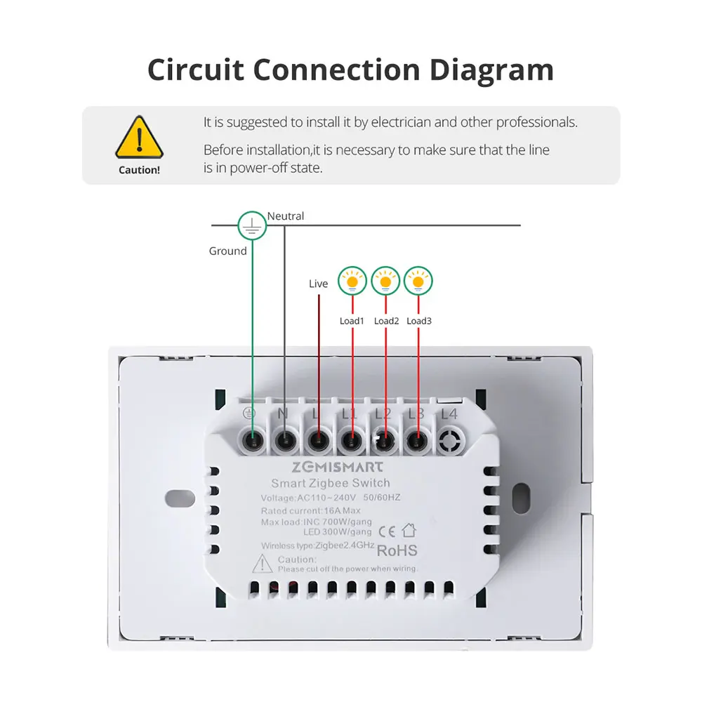 Zemismart Zigbee Push Wall Light Switches Work with Tuya Alexa Google Home Smartthings via hub 1 2 3 4 Gang Neutral Interruptor