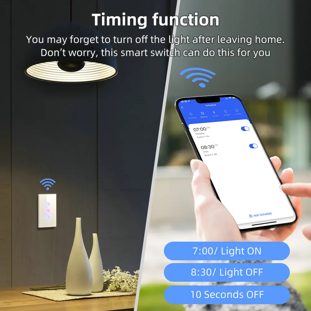 AVATTO Tuya WiFi Smart Light Switch，1/2/3/4 Gang Touch Grooved Button Switch Wireless Remote Works With Alexa,Google Home