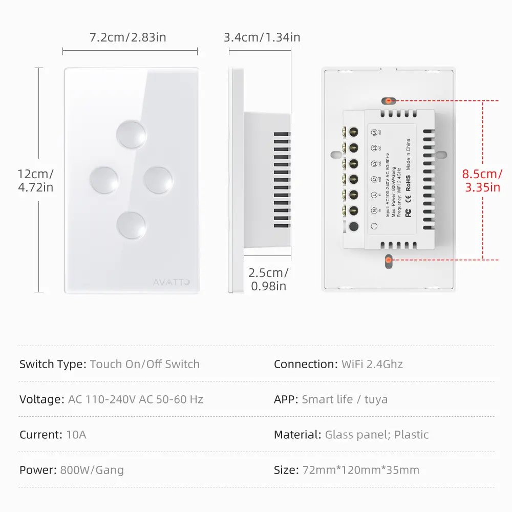 AVATTO Tuya WiFi Smart Light Switch，1/2/3/4 Gang Touch Grooved Button Switch Wireless Remote Works With Alexa,Google Home