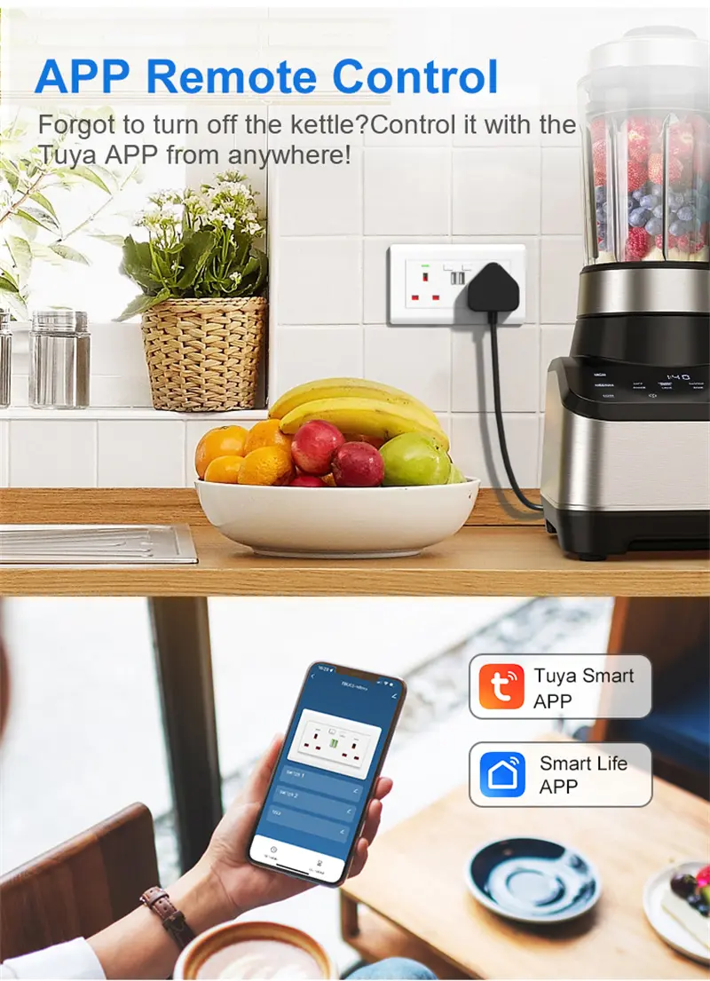 Tuya Wifi Socket with Dual USB 5V/2.1A Smart Home Switch UK Plug Smart Life APP Outlets Voice Control Via Google Home Alexa