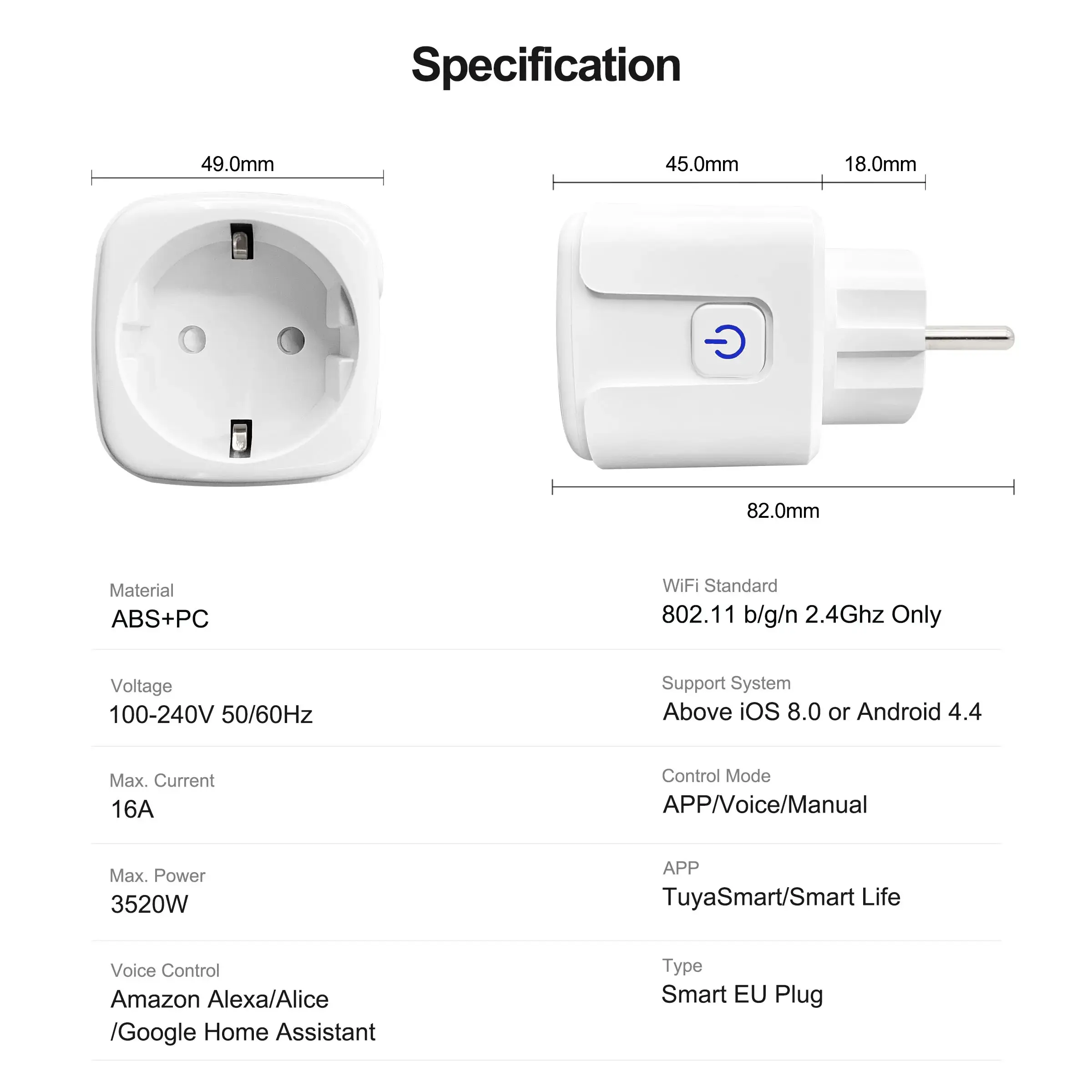 GIRIER Tuya Smart WiFi Power Plug EU 16A with Power Monitor Function Smart Home Wireless Socket Outlet Support Alexa Google Home