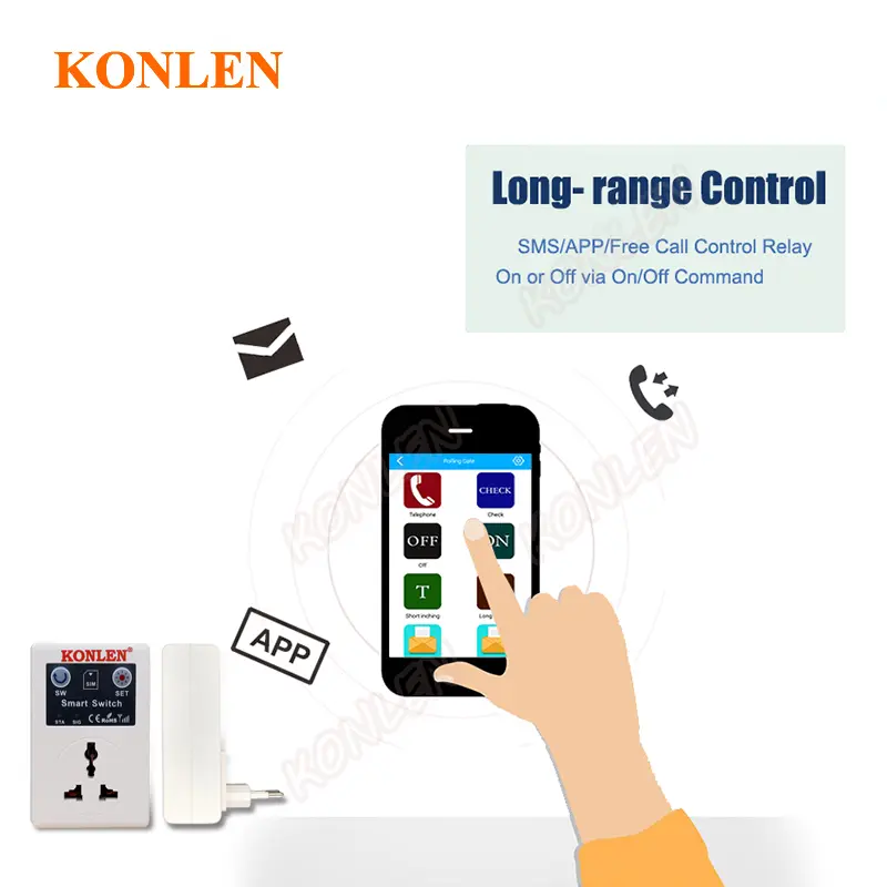 KONLEN 10A GSM Power Socket Outlet Relay Switch Remote Home Control SMS Phone Call APP Smart EU UK Plug