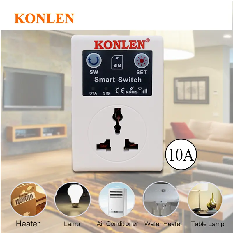 KONLEN 10A GSM Power Socket Outlet Relay Switch Remote Home Control SMS Phone Call APP Smart EU UK Plug