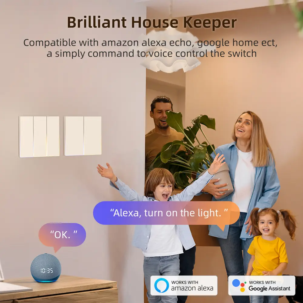 MIUCDA Tuya WiFi Smart Switch New Blade Series 1/2/3/4 Gang Wall Switch With Ambient Light Support Alexa Google Home Alice