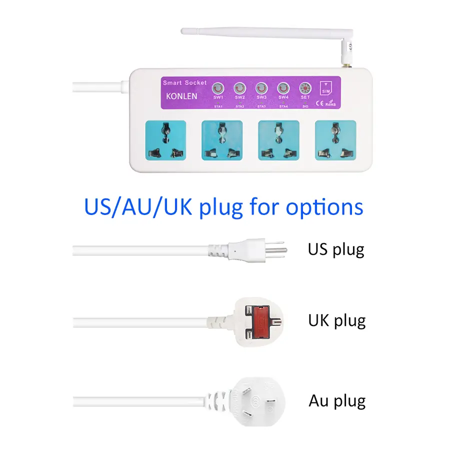 App 4G GSM Smart Power Socket 4 Outlets SC4 SIM Card Temperature Thermometer Relay Switch Remote Controller Home Automation