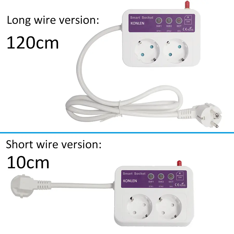 KONLEN Smart Socket with SIM Card 4G GSM Power Outlet EU Plug with Temperature Sensor Remote Control 2 Relay Outputs Controller