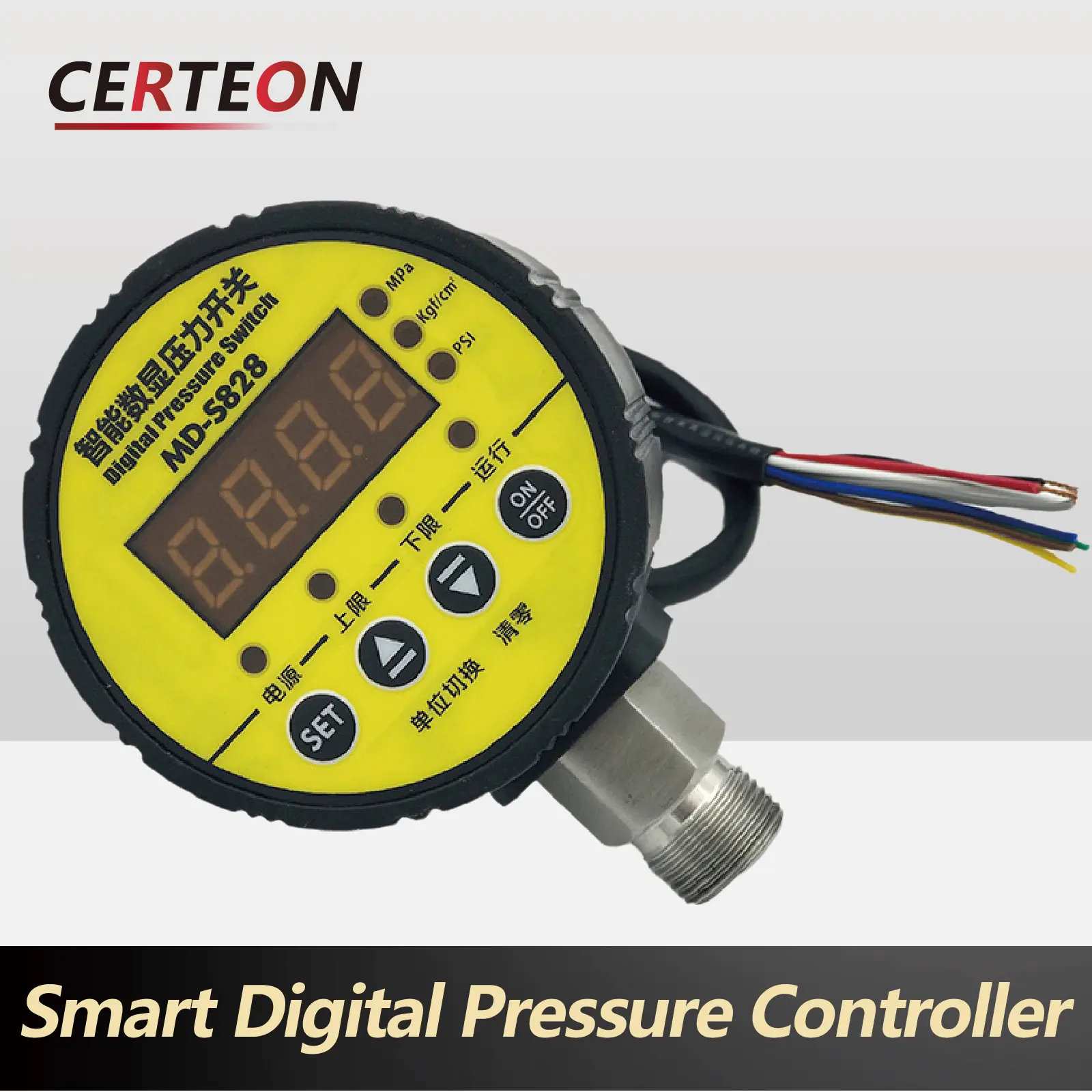 MD-S828 Digital Pressure Switch -0.1–60MPa Dual Relay Smart Controller M20 Thread 24VDC 220VAC 380VAC Display Industrial Use