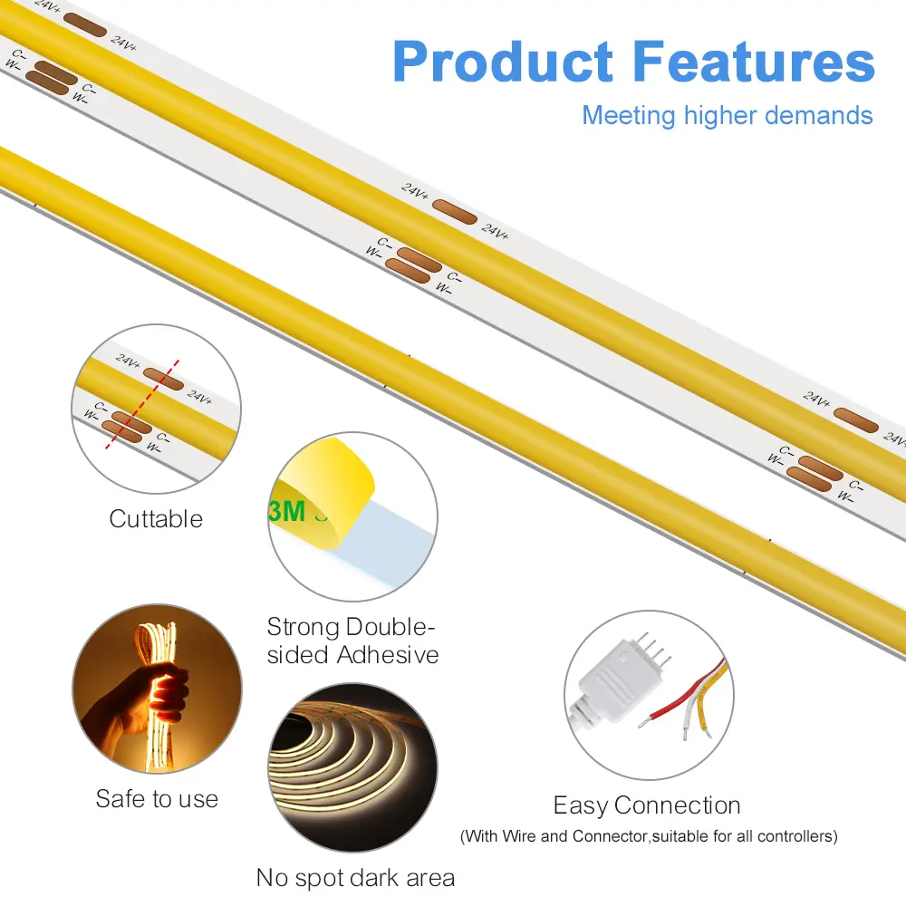 1-10M CCT 2700K-6500K Dimmable LED Strip 5mm 10mm COB LED Strip Light CCT Strip Tuya WiFi Controller Linear LED Tape With Dimmer