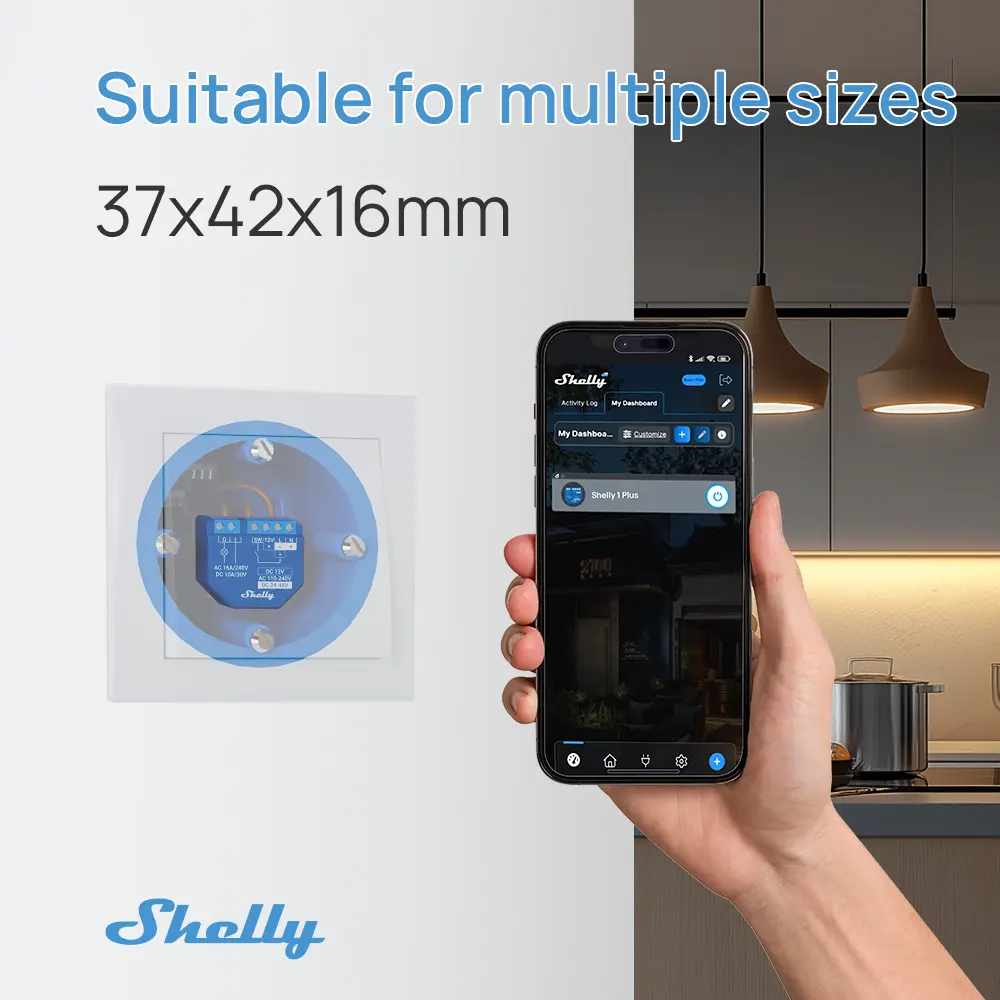Shelly Plus 1 Smart Switch WiFi Bluetooth Operated Relay Switch Low Voltage Support Over Temperature Protection Control