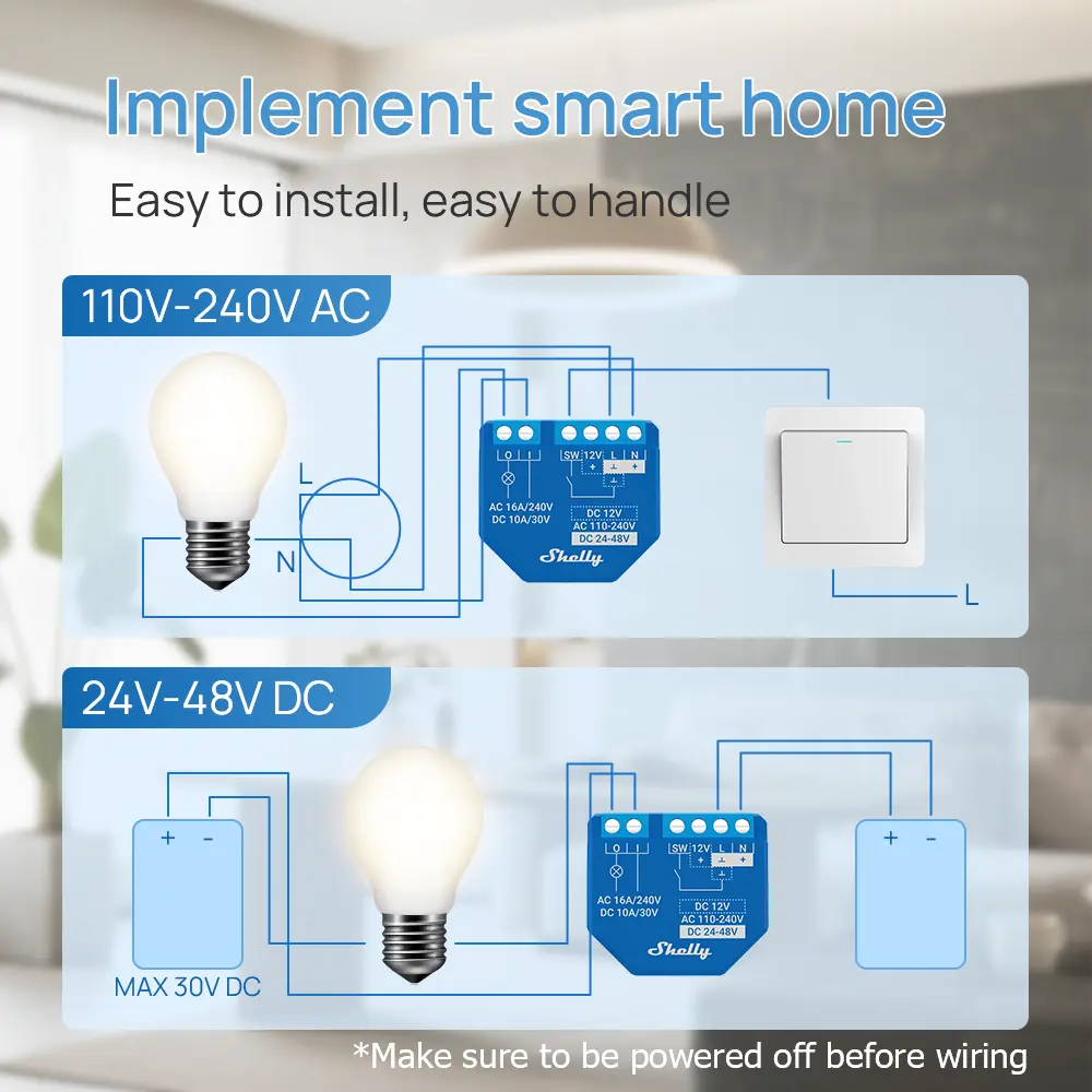Shelly Plus 1 Smart Switch WiFi Bluetooth Operated Relay Switch Low Voltage Support Over Temperature Protection Control
