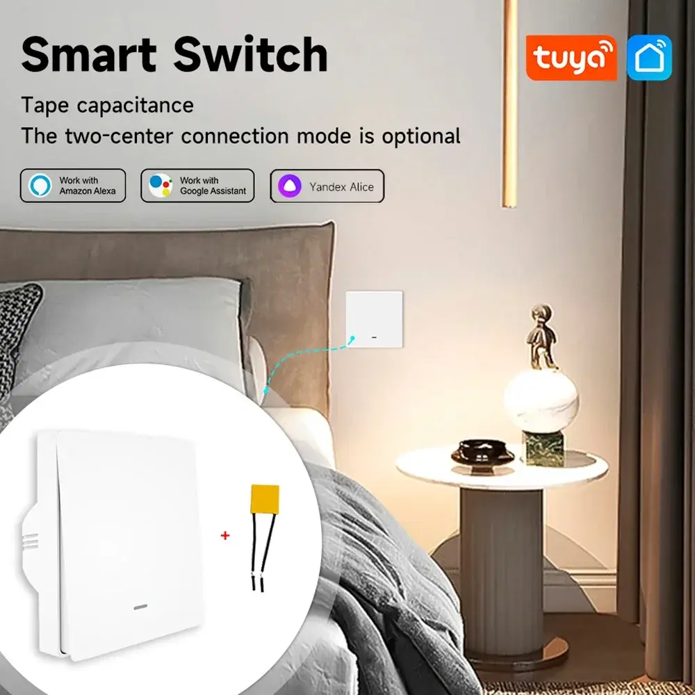 Smart Light Switch Tuya EU Wifi With Neutral Wire Push Button 1/ 2/3 Gang Smart Life Work with Alexa Google Assistant