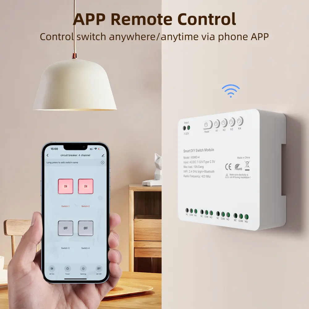 AVATTO Tuya Smart Switch Universal Module 4CH DC 7-32V AC85-250V Wifi Zigbee Wireless RF433 Relay Works with Alexa Google Home