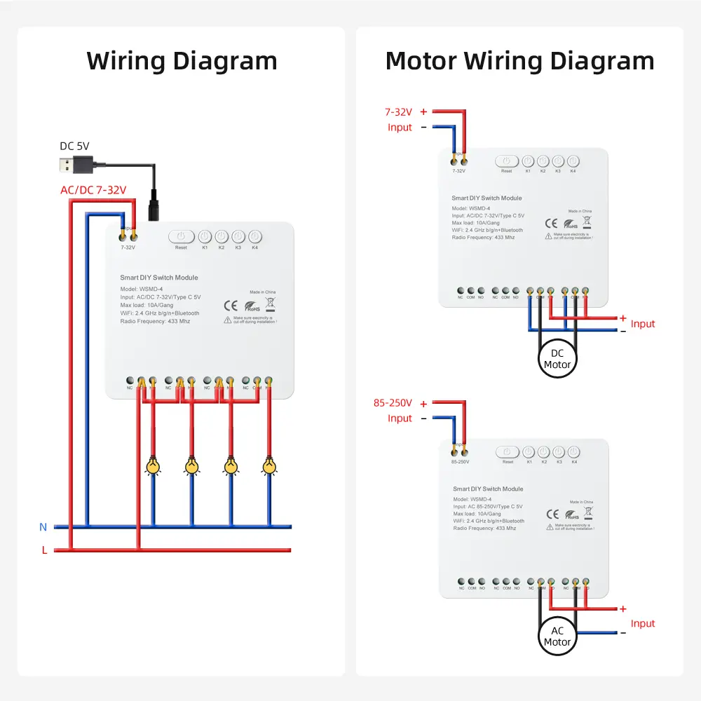 AVATTO Tuya Smart Switch Universal Module 4CH DC 7-32V AC85-250V Wifi Zigbee Wireless RF433 Relay Works with Alexa Google Home