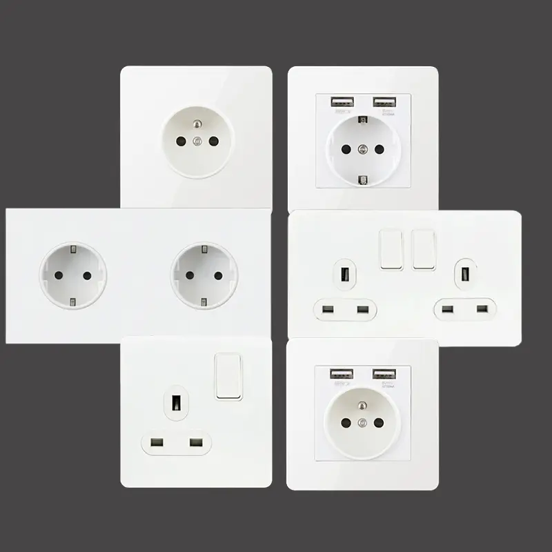 Toggle switch White stainless steel panel retro wall lamp switch AC110-250V 1 2 3 4 Gang 2 Way16A Universal wall light switch
