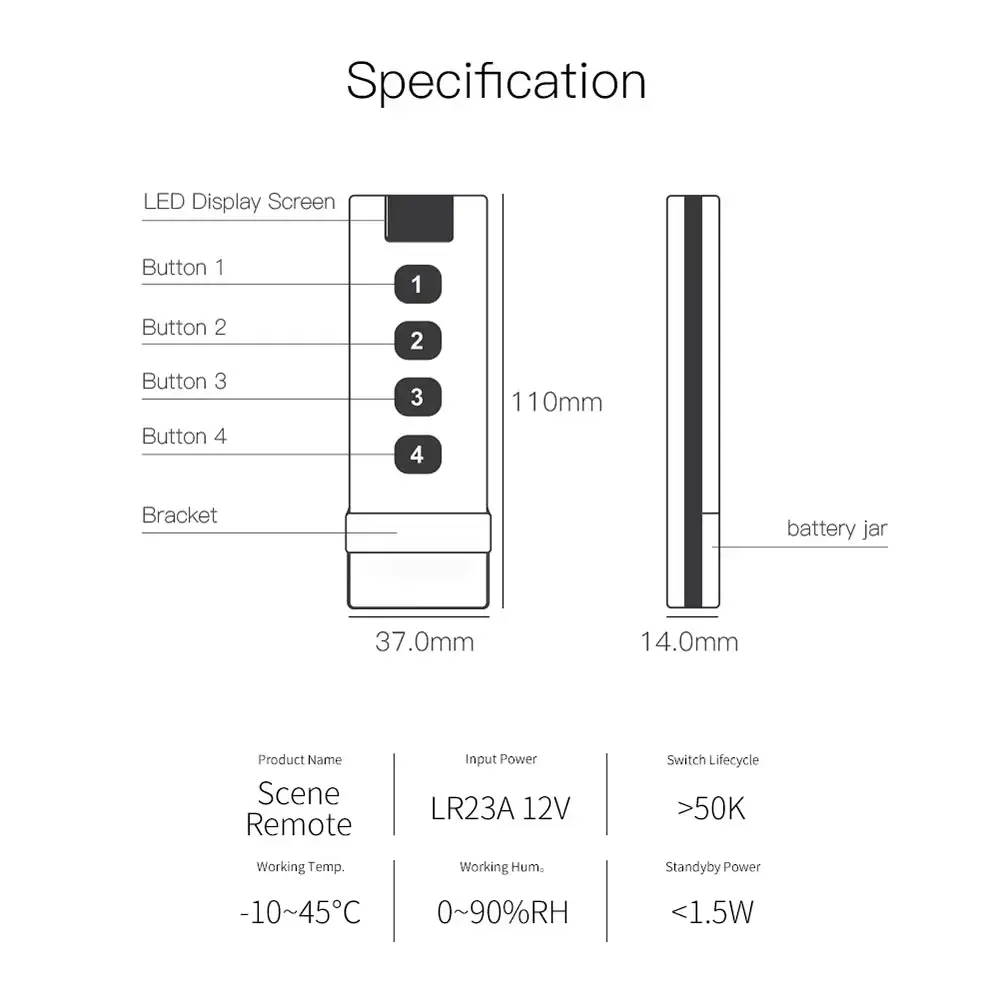 Tuya Smart Home ZigBee Remote Control 4-Channel Universal Scene Switch with 4 Buttons for Smart Life Devices