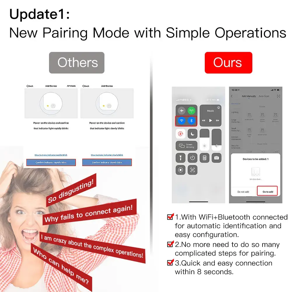 WiFi Smart US Light Switch No Neutral Wire Required Smart Life Tuya APP control Alexa Google Home Compatible 1/2/3/4 Gang