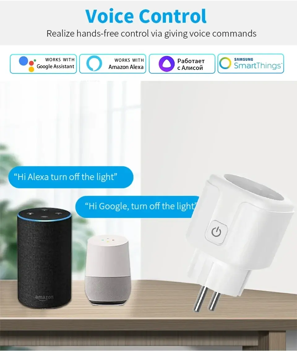 Tuay Smart Socket EU 16A 20A WiFi Smart Plug with Power Monitoring Smart Life APP Remote Control Support Google Assistant Alexa