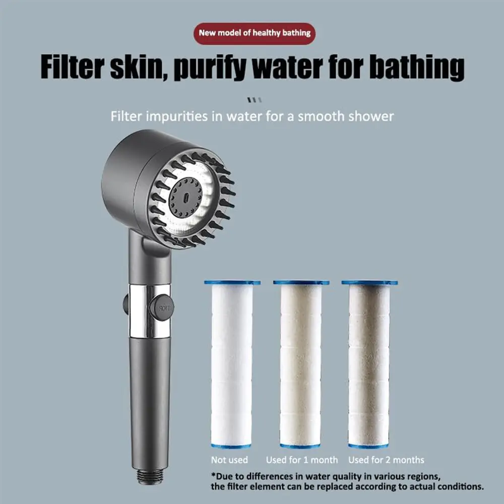 4 Modes One-click Stop Water Saving High Pressure Handheld Showerhead Massage Shower Head with Brush Cotton Filters for Bathroom