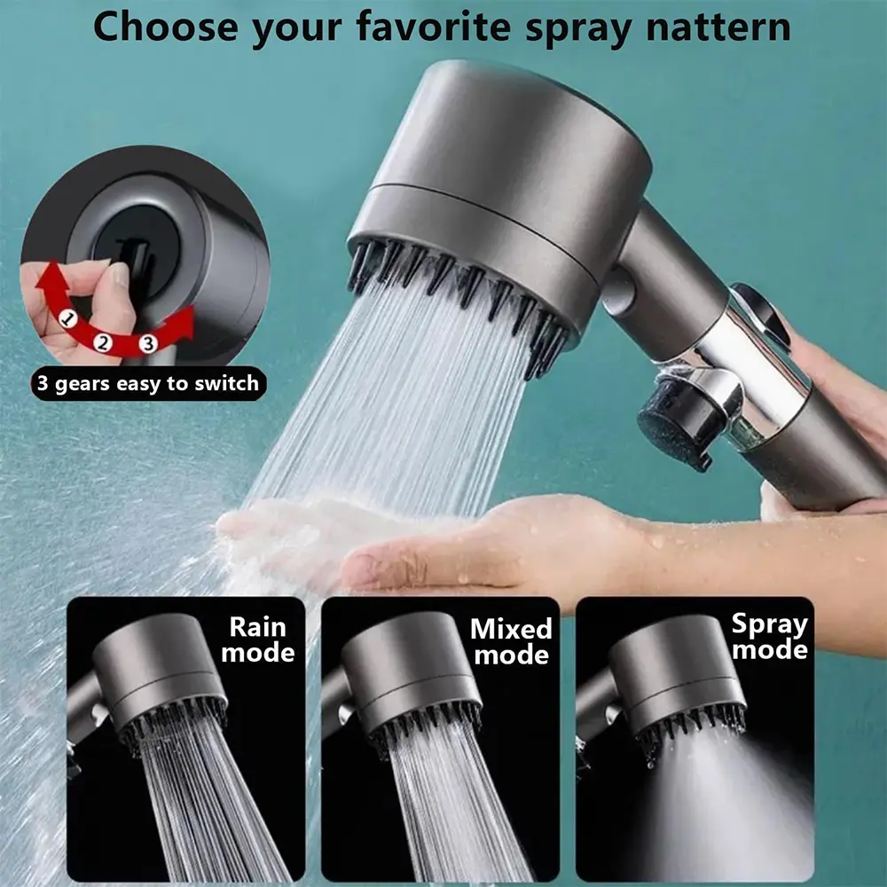 4 Modes One-click Stop Water Saving High Pressure Handheld Showerhead Massage Shower Head with Brush Cotton Filters for Bathroom