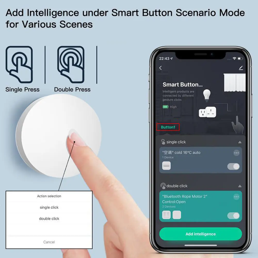 1~2pcs Tuya ZigBee Button Scene Switch Intelligent Linkage Switch Battery Powered Automation Work With Smart Life Zigbee Devices