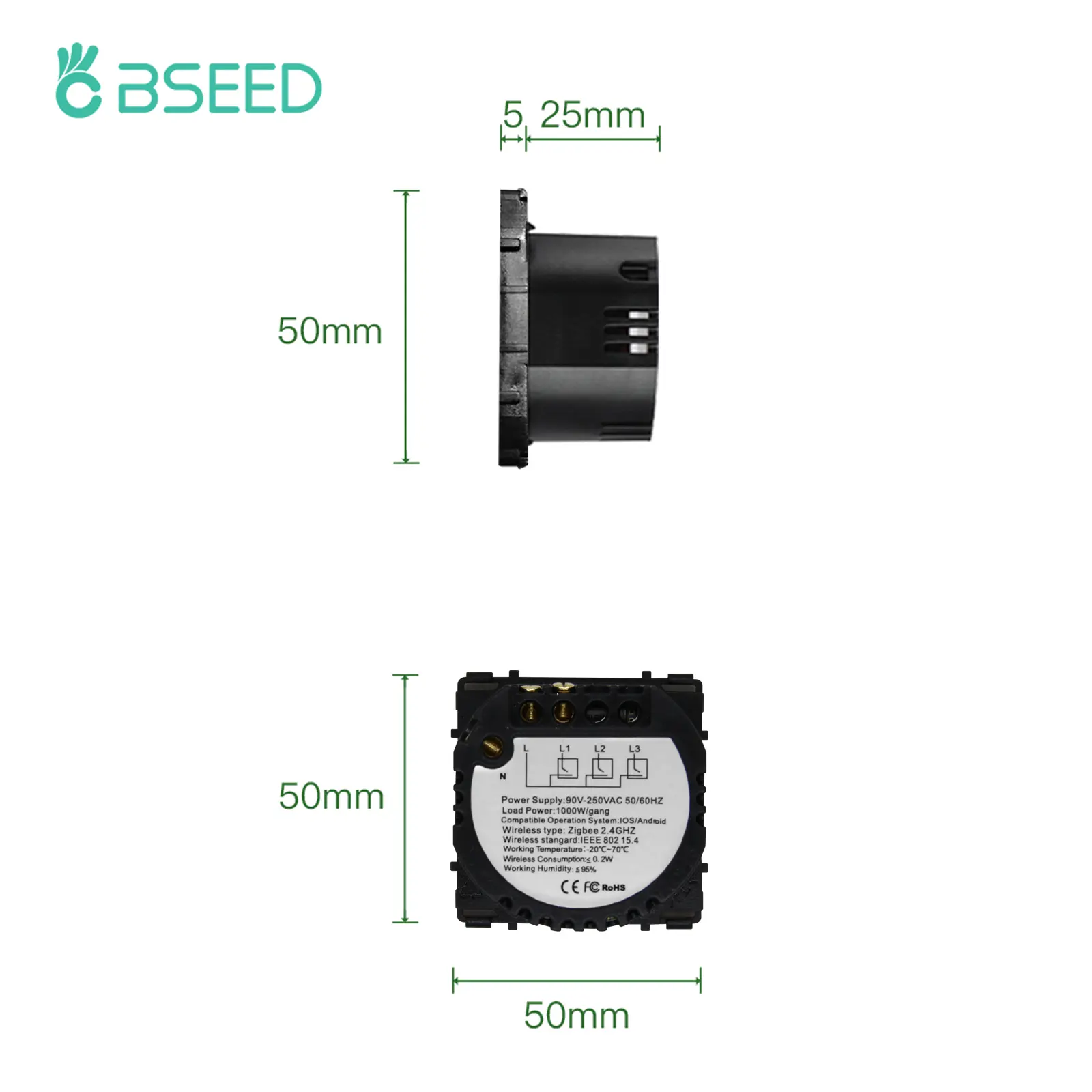 BSEED Zigbee Switches 1/2/3Gang 1/2/3Way Touch Smart Light Switch Function Part Smart Tuya Alexa Control Without Glass Neutral