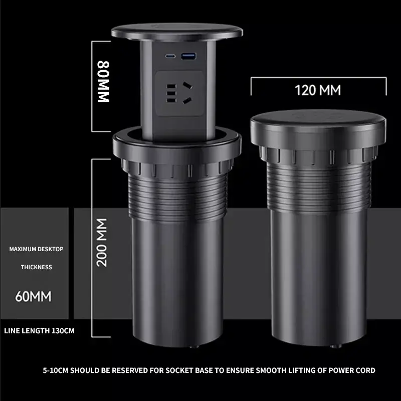Intelligent Hydraulic Pop Up Power Socket US/UK/UN/TL Plug Adapter, 4-Sided Outlet, Hidden Installation Smart Retractable Socket