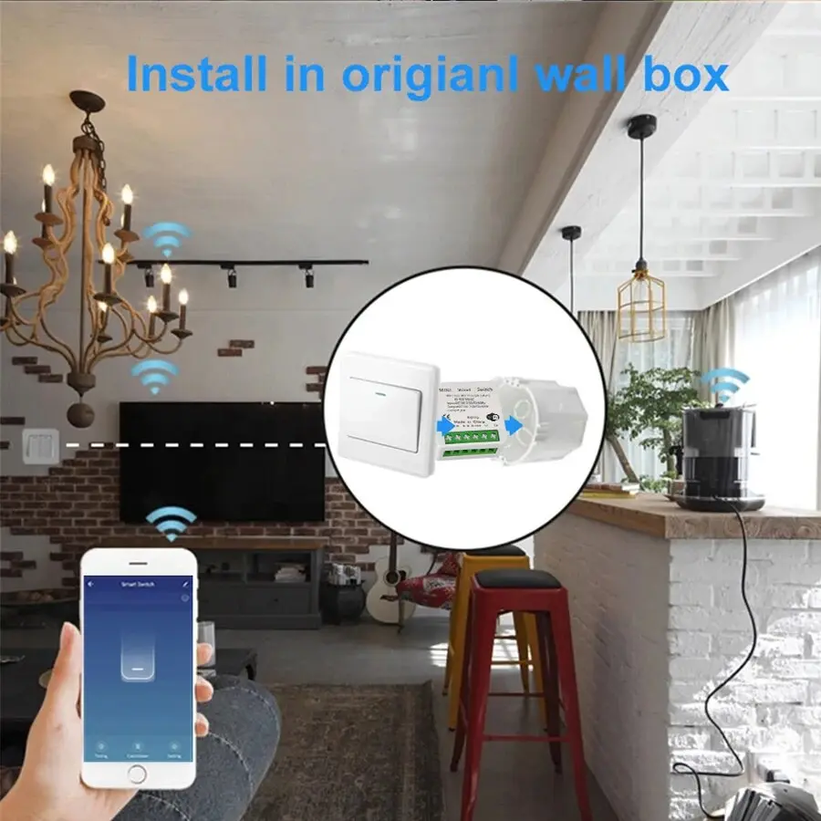 20A Tuya WiFi Mini DIY Smart Switch Module 2-way Control 433MHz Work with Tuya Smart Life App Alexa Google Home Voice Control