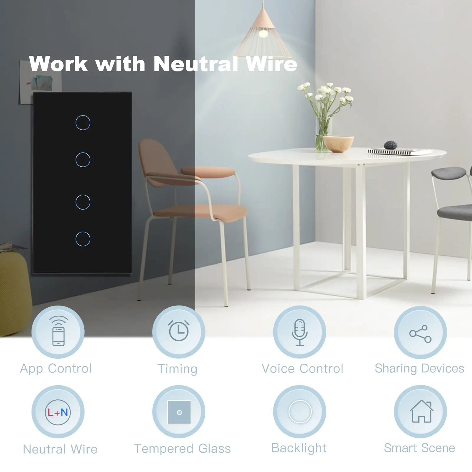 BSEED WIFI Touch Switches Series Smart Light Switches LED Blue Backlight Glass Sensor Screen Tuya APP Wall Switches EU Standard