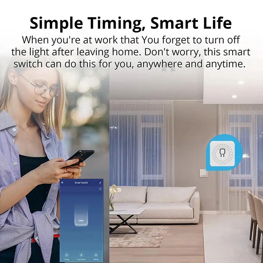 20A Tuya WiFi Mini DIY Smart Switch Module 2-way Control 433MHz Work with Tuya Smart Life App Alexa Google Home Voice Control