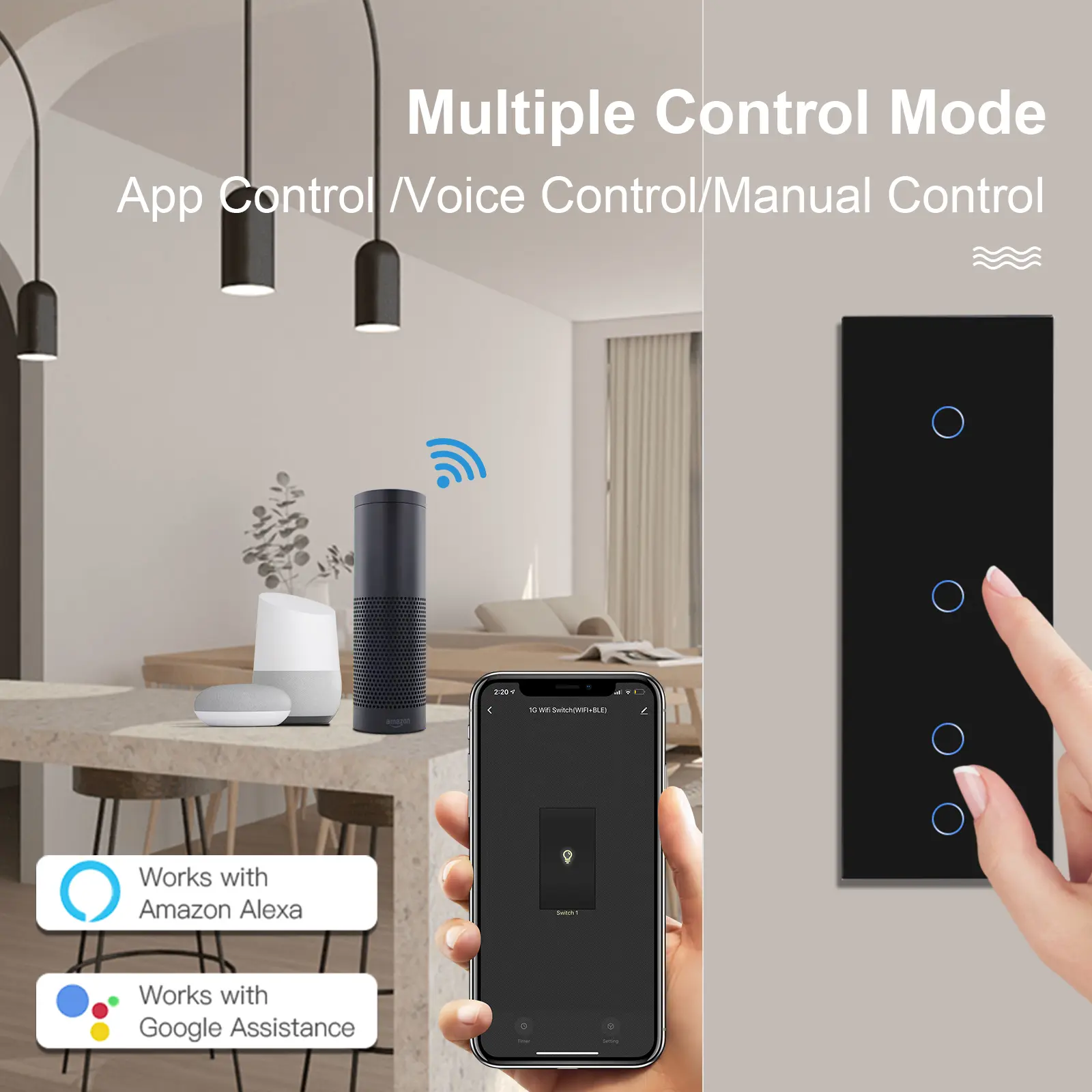 BSEED WIFI Touch Switches Series Smart Light Switches LED Blue Backlight Glass Sensor Screen Tuya APP Wall Switches EU Standard