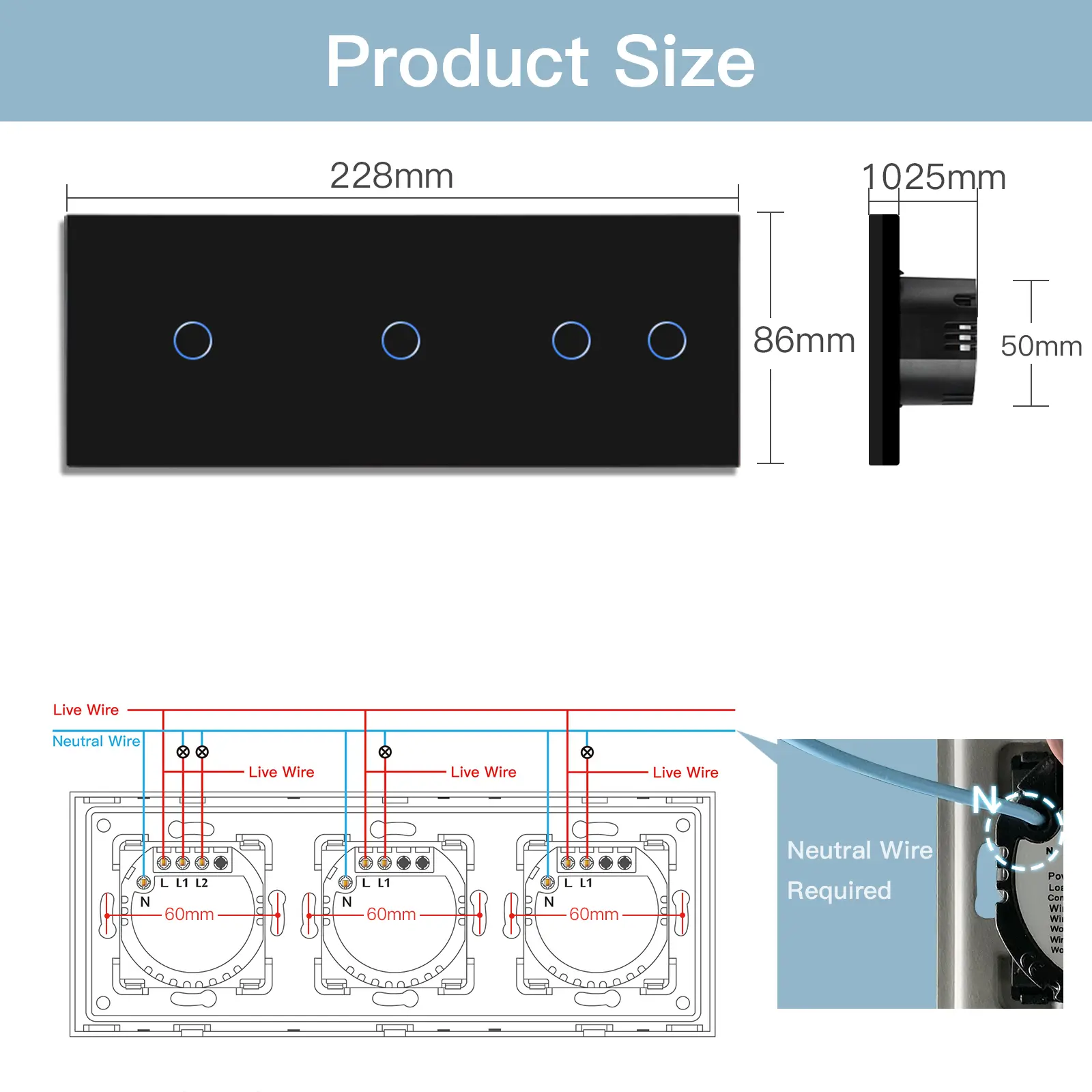 BSEED WIFI Touch Switches Series Smart Light Switches LED Blue Backlight Glass Sensor Screen Tuya APP Wall Switches EU Standard
