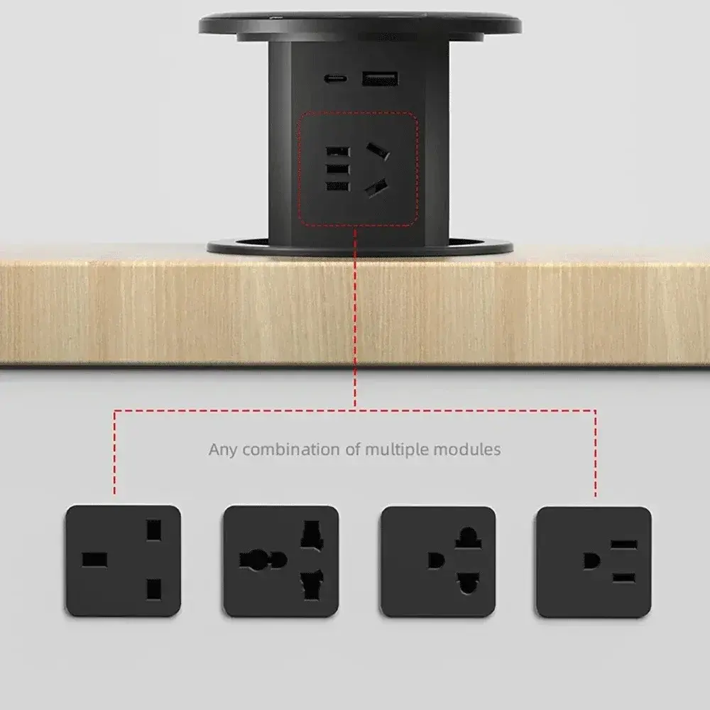 Intelligent Pop-up Socket White Color UNUS/UK/TL/CN Plug Adapter,Built-in,Hidden Installation Smart Retractable Socket With USB