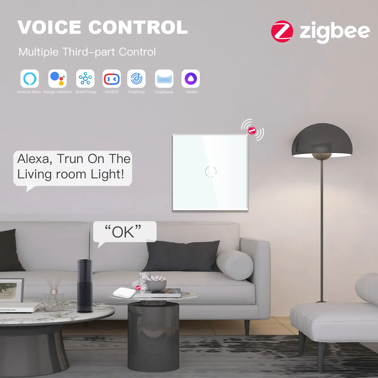 BSEED Zigbee 1/2/3Gang Touch Light Switches 1/2/3Way Tuya Smart Life Alice App Control Plus Normal EU Sockets Neutral Required