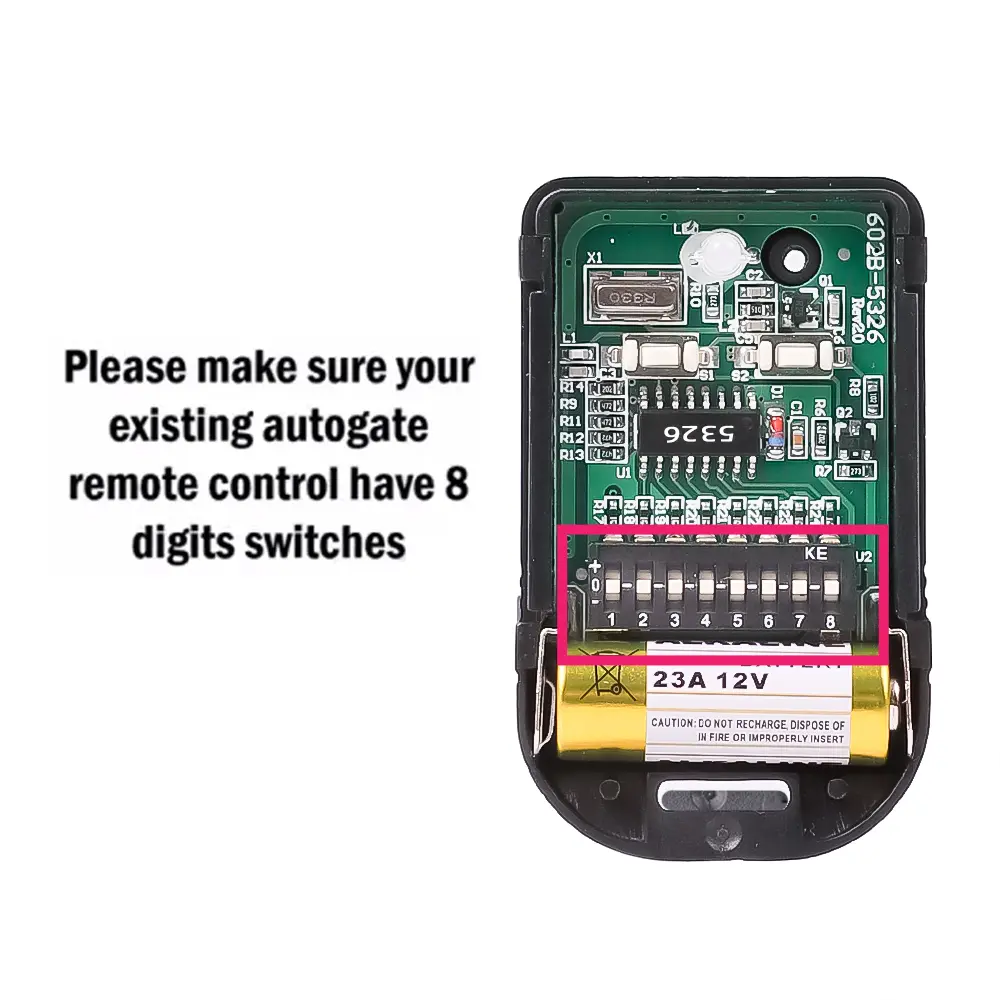 433Mhz Smart Copy Remote Control 8 Dip Switch Fixed Code 2CH Duplicator for Gate Garage Door Opener or Alarm System