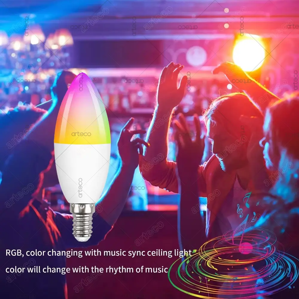 Tuya E14 Candle Lamp Smart Life App Control Smart Bulb WiFi Bluetooth RGB+CW LED Light 220V Dimmable Crystal Lamps Room Decorate