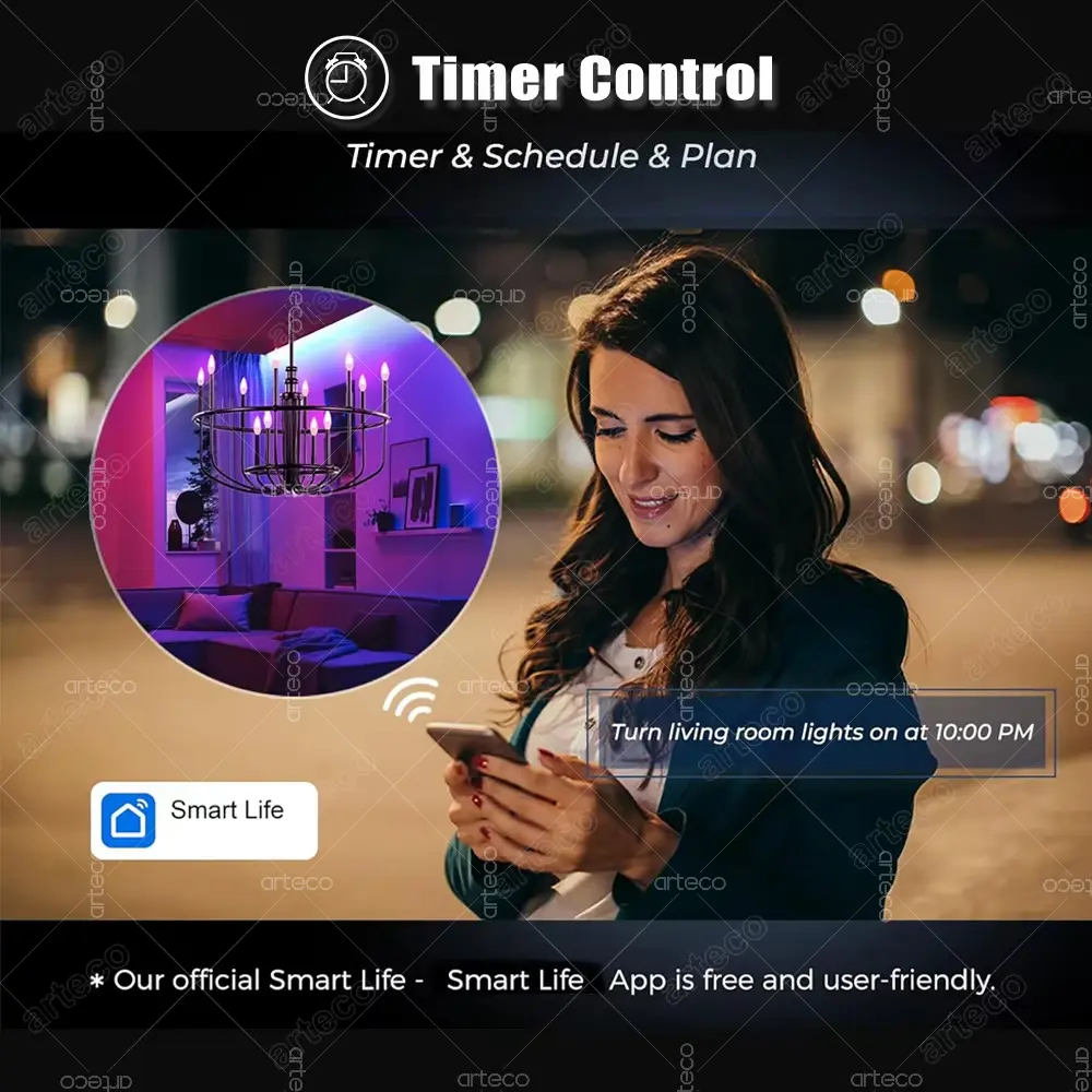 Tuya E14 Candle Lamp Smart Life App Control Smart Bulb WiFi Bluetooth RGB+CW LED Light 220V Dimmable Crystal Lamps Room Decorate