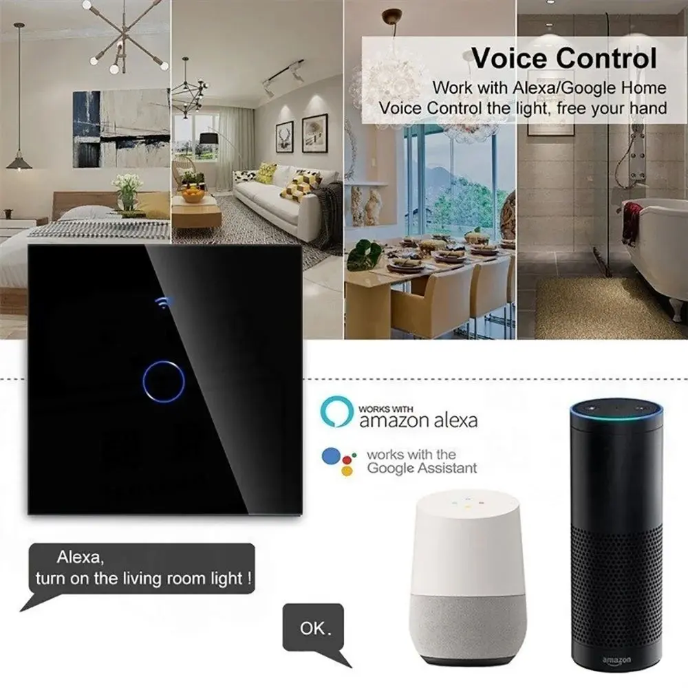 Tuya Wifi EU Smart Switches 1/2/3Gang Touch Light Switch Wall Sensor 433mhz RF Switches Smart Life for Alexa Google Home Alice