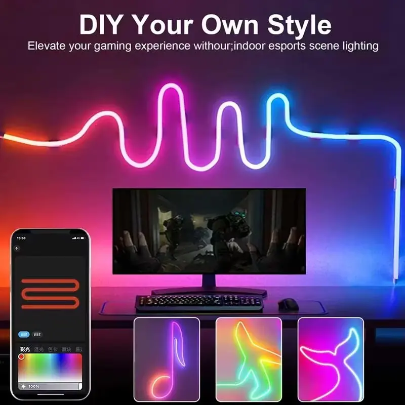 RGBIC LED strip lamp Bluetooth application remote control 5V USB music synchronization Party atmospheric TV backlight Christmas